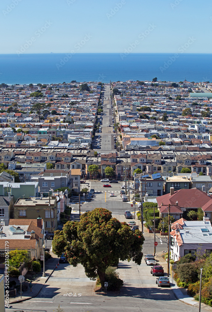 View of Outer Sunset district in San Francisco, California Stock