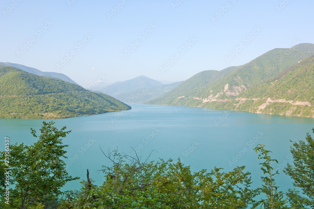 Zhinvali reservoir is a blocked Aragvi river in the North of Georgia.