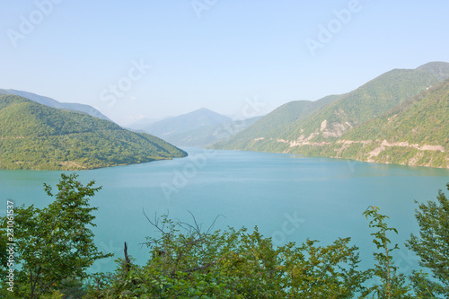 Zhinvali reservoir is a blocked Aragvi river in the North of Georgia. © kharhan