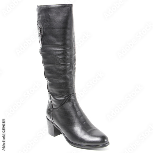 Women's high leather boot isolated on white background