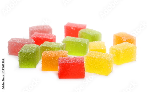 Colorful jelly sugar candies isolated on white background