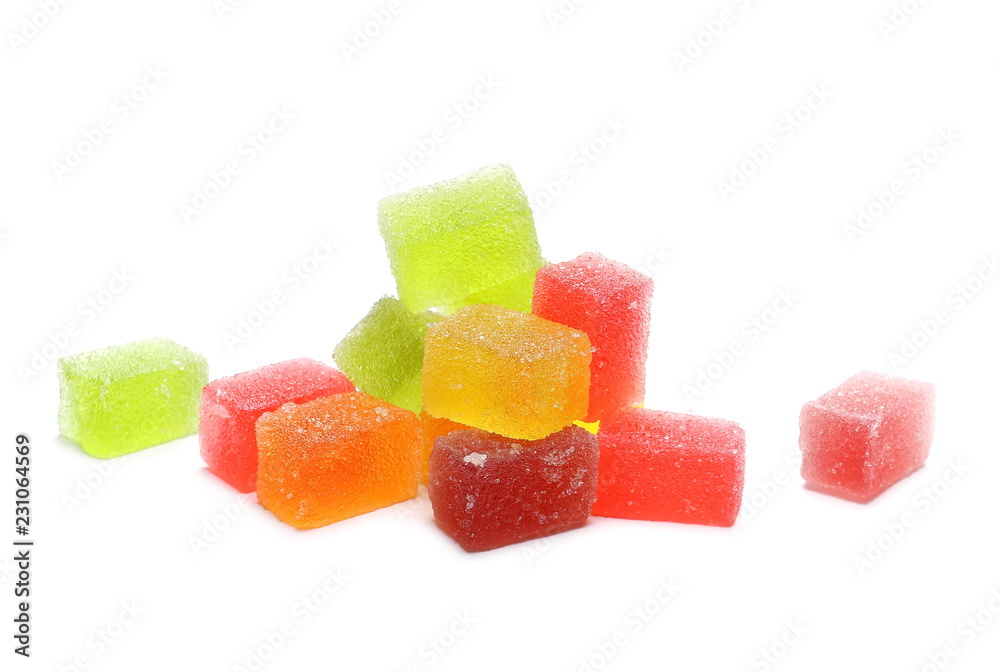 Colorful jelly sugar candies isolated on white background Colorful jelly sugar candies isolated on white background