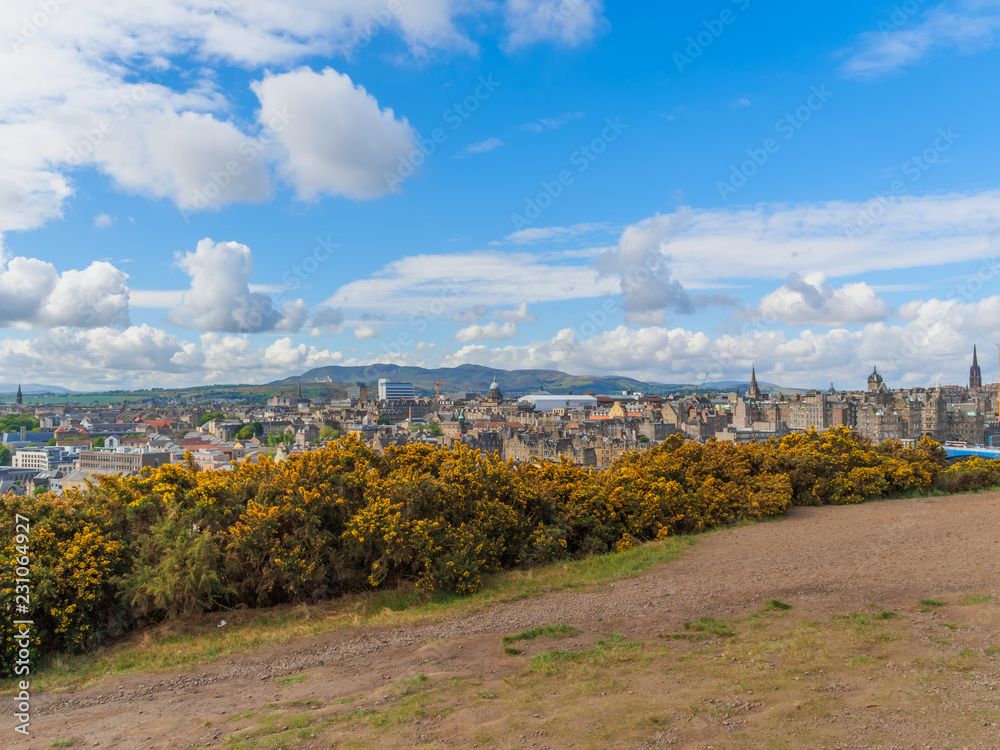 Beautiful view of Edinburgh, Scotland, UK from Calton Hill on a bright sunny day.