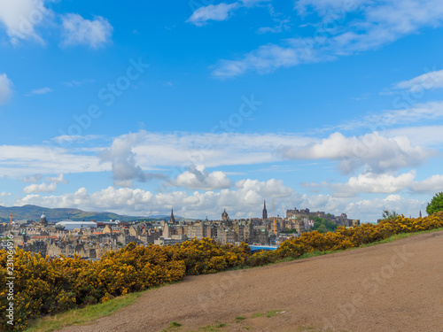 Beautiful view of Edinburgh, Scotland, UK from Calton Hill on a bright sunny day.