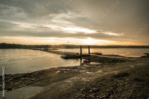 Pontoon crossing the river. Sunset © Владимир Балашевич