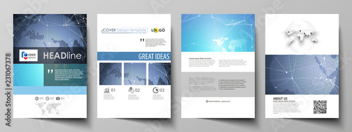 The vector illustration of the editable layout of A4 format covers design templates for brochure, magazine, flyer, booklet, report. Abstract global design. Chemistry pattern, molecule structure.