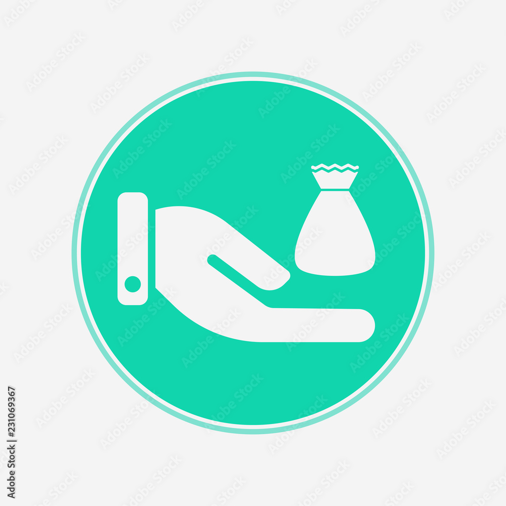 Hand with money bag vector icon sign symbol Hand with money bag vector icon sign symbol
