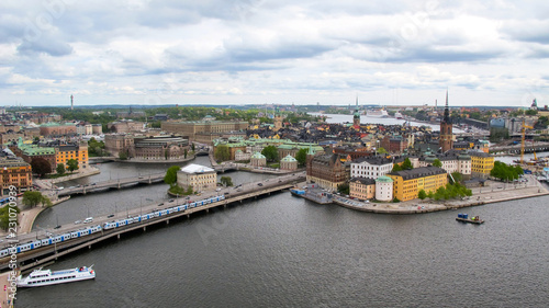 Sweden Stockholm. Wonderful aerial panorama from observation deck on tower City Hall to Gamla Stan (Old Town)
