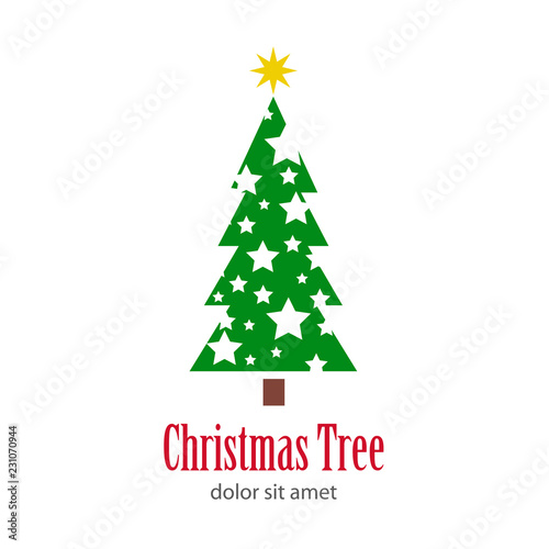Logotipo Christmas Tree con árbol abstracto varias ramas y estrellas