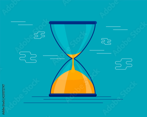 Hourglass antique instrument. Hourglass as time passing concept for business deadline, urgency and running out of time. hourglass illustration on the, sandglass or sandclock, flat design vector 