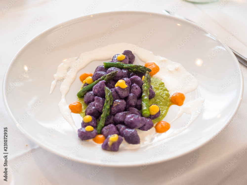italian purple potato gnocchi pasta with asparagus and cream italian purple potato gnocchi pasta with asparagus and cream