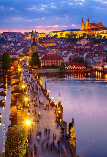 Valokuvatapetti View of Prague castle and Charles bridge