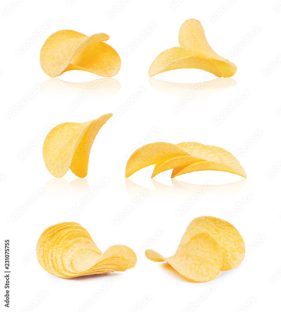 Set of potatoes chips isolated on white background Set of potatoes chips isolated on white background