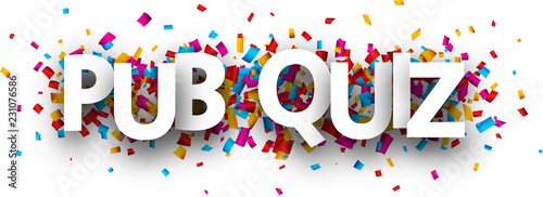 Pub quiz banner with colorful confetti.
