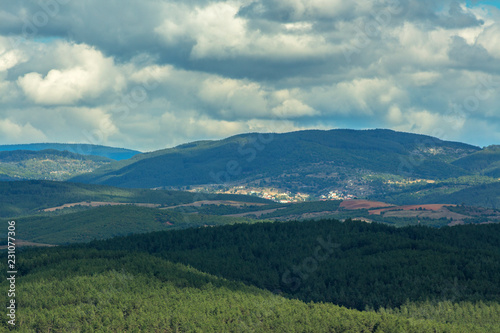 Cloudy landscape from the Rhodope Mountains, Hadzhidimovo village, Bulgaria.