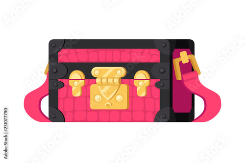 Pink fashion woman bag in flat vector style