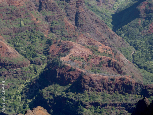 Aerial view of Lush Mountains of Waimea Canyon