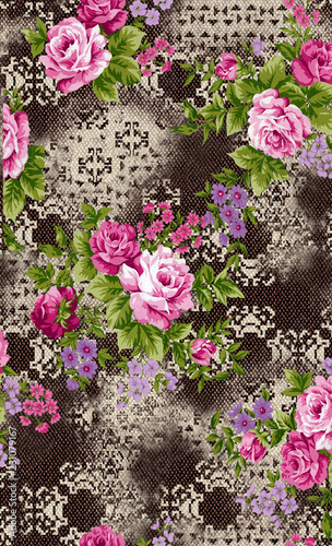 Flower design over ethnic ground