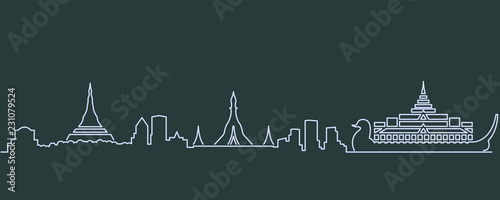 Yangon Single Line Skyline