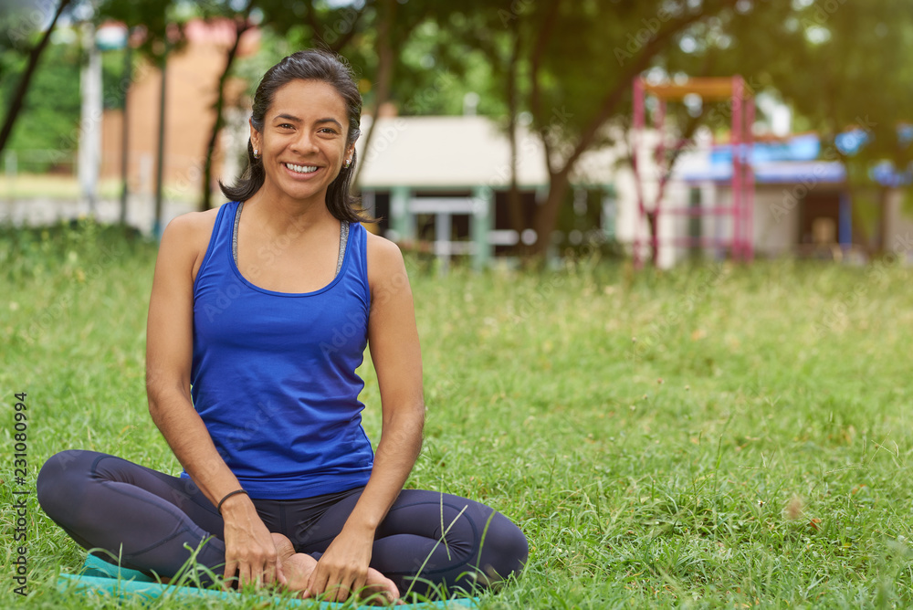 Happy smiling woman in yoga classes Happy smiling woman in yoga classes