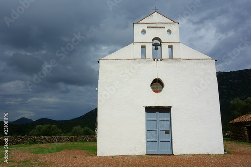 Chiesa di San Pietro di Golgo just before a severe storm, Sardinia, Italy