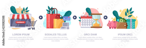 Cashback money, online service. Vector infographics template. Cash back rewards, gift and loyalty flat illustration.