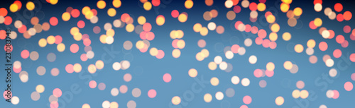 Blue shiny festive banner with golden lights.