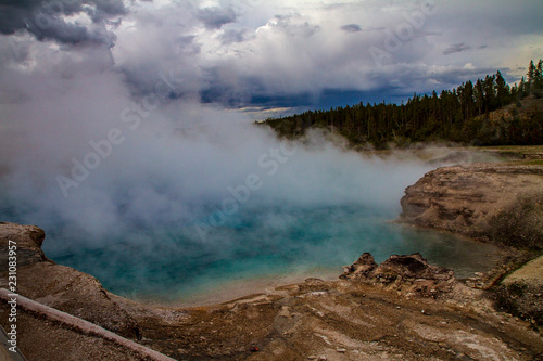 Hot springs inside Yellowstone National Park USA