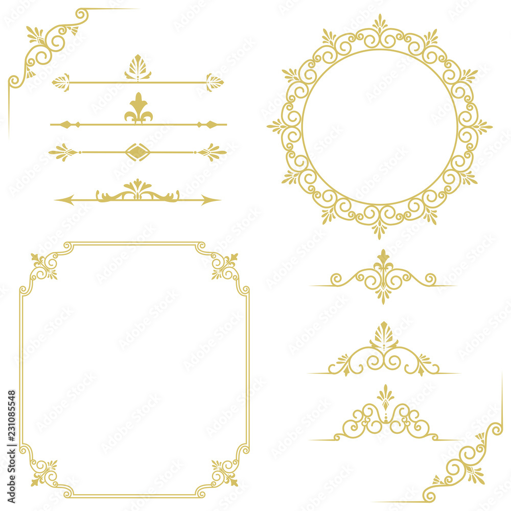 Element Frame Vector Set of vintage elements. Frames, dividers for your design. Golden ...