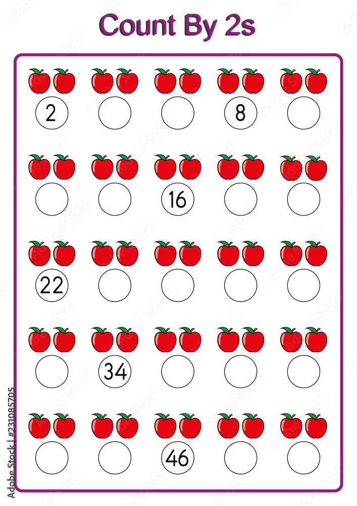 count by twos practice worksheet, write the missing numbers, two counting activities, Stock Vector | Adobe Stock count-by-twos-practice-worksheet-write-the-missing-numbers-two-counting-activities-stock-vector-adobe-stock