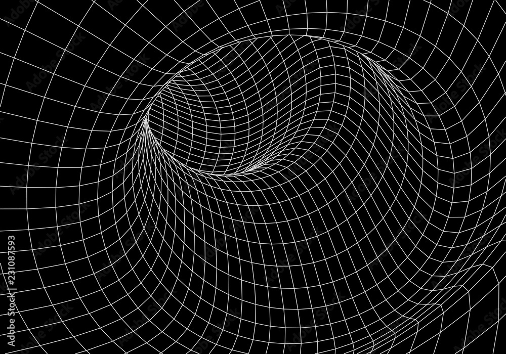Obraz premium Tunel lub wormhole. Cyfrowy tunel szkieletowy 3D. Siatka tunelu 3D. Technologia sieciowa. Surrealizm. Abstrakcyjna grafika wektorowa tła