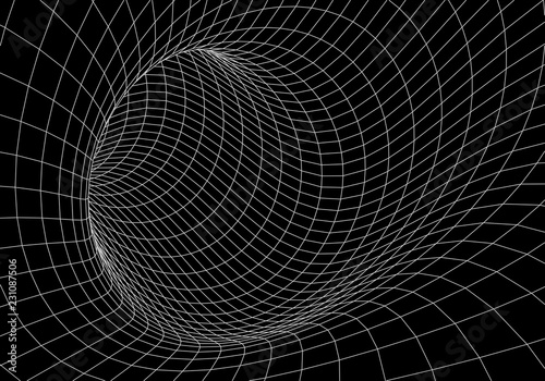 Fototapeta Naklejka Na Ścianę i Meble -  Tunnel or wormhole. Digital 3d wireframe tunnel. 3D tunnel grid. Network cyber technology. Surrealism. Background abstract vector image