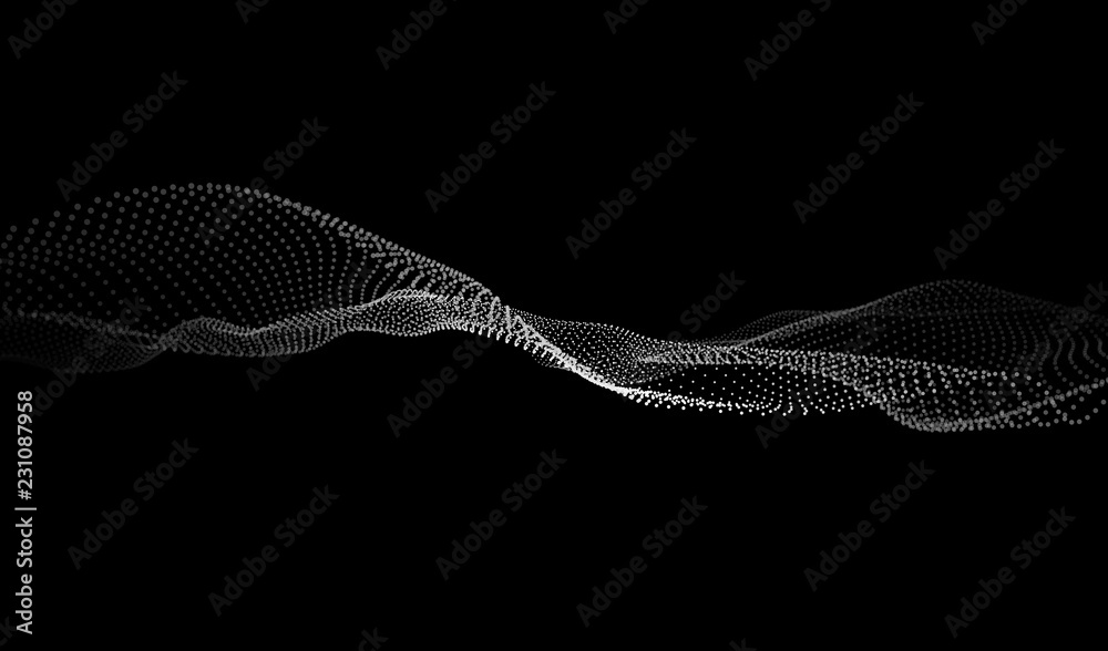 Wave 3d. Wave of particles. Futuristic point wave. Design for poster ...
