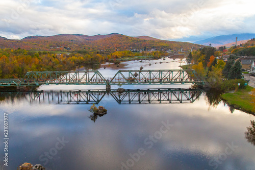 Aerial View Of The Androscoggin River at Berlin, NH in Autumn photo