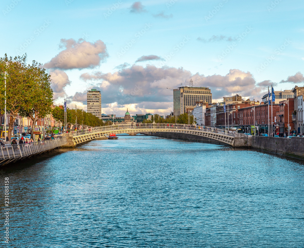 View of Dublin's famous Ha'penny Bridge