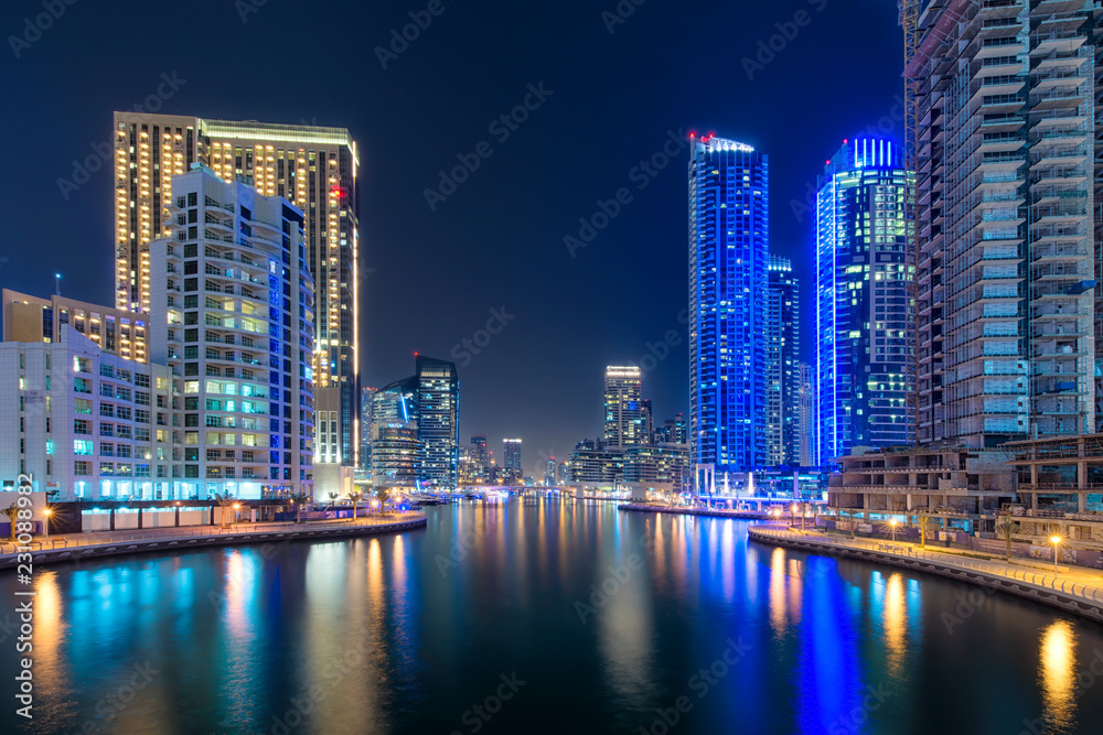 Dubai Marina at night, sunset in Dubai Marina Dubai Marina at night, sunset in Dubai Marina