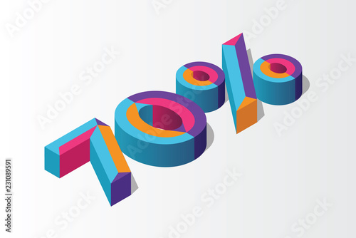 Isometric 70% percent off, 3D sale background, colorfull polygonal triangle object. Eps10 Vector.