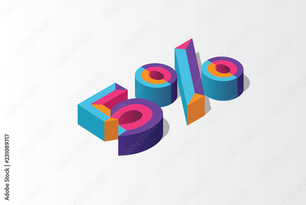Obraz premium Isometric 5% percent off, 3D sale background, colorfull polygonal triangle object. Eps10 Vector.