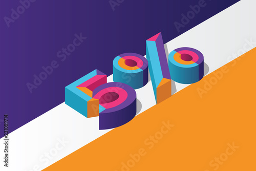 Isometric 5% percent off, 3D sale background, colorfull polygonal triangle object. Eps10 Vector.
