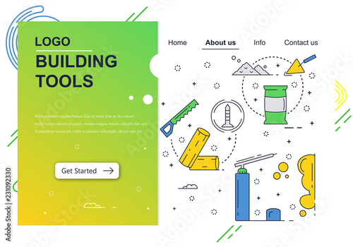 Vector web site linear art design template. Building constraction company tools. Landing page concepts for website and mobile development. Modern flat illustration.