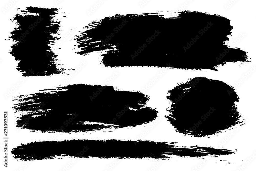 Vector set of hand drawn brush strokes, stains for backdrops. Monochrome design elements set. One color monochrome artistic hand drawn backgrounds. - obrazy, fototapety, plakaty 