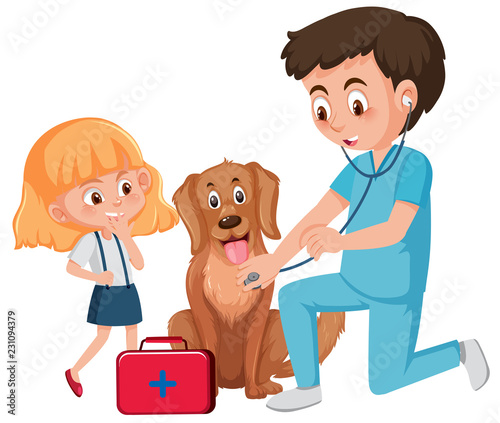 A vet taking care of dog