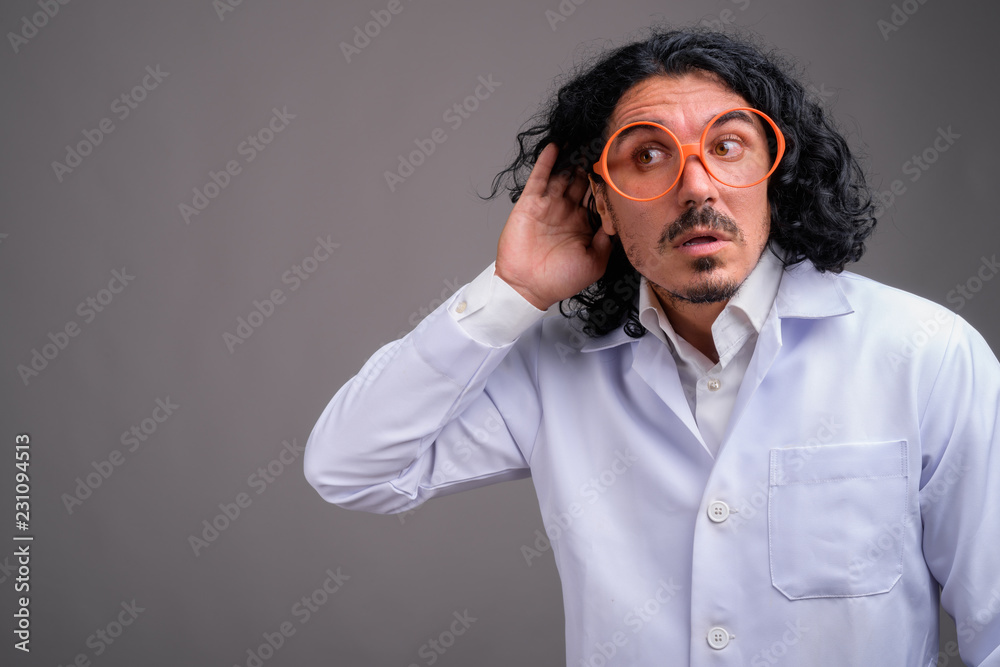 Scientist man doctor with mustache wearing big eyeglasses Scientist man doctor with mustache wearing big eyeglasses