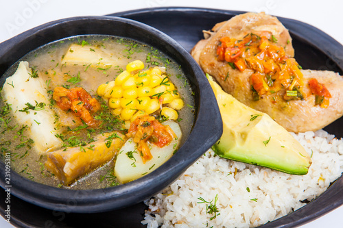 Traditional Colombian soup from the region of Valle del Cauca called sancocho photo