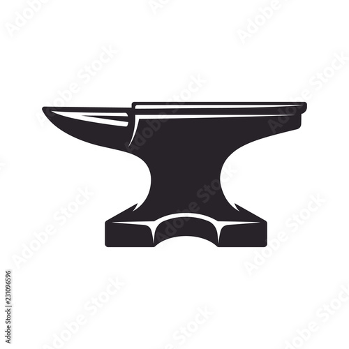 Vintage anvil, monochrome icon, blacksmith tools. Vector illustration, isolated on white background. Simple shape for design logo, emblem, symbol, sign, badge, label, stamp. photo