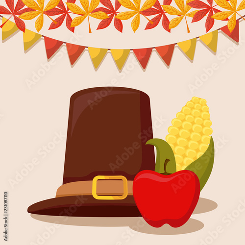 pilgrim hat of thanksgiving day with cob and apple