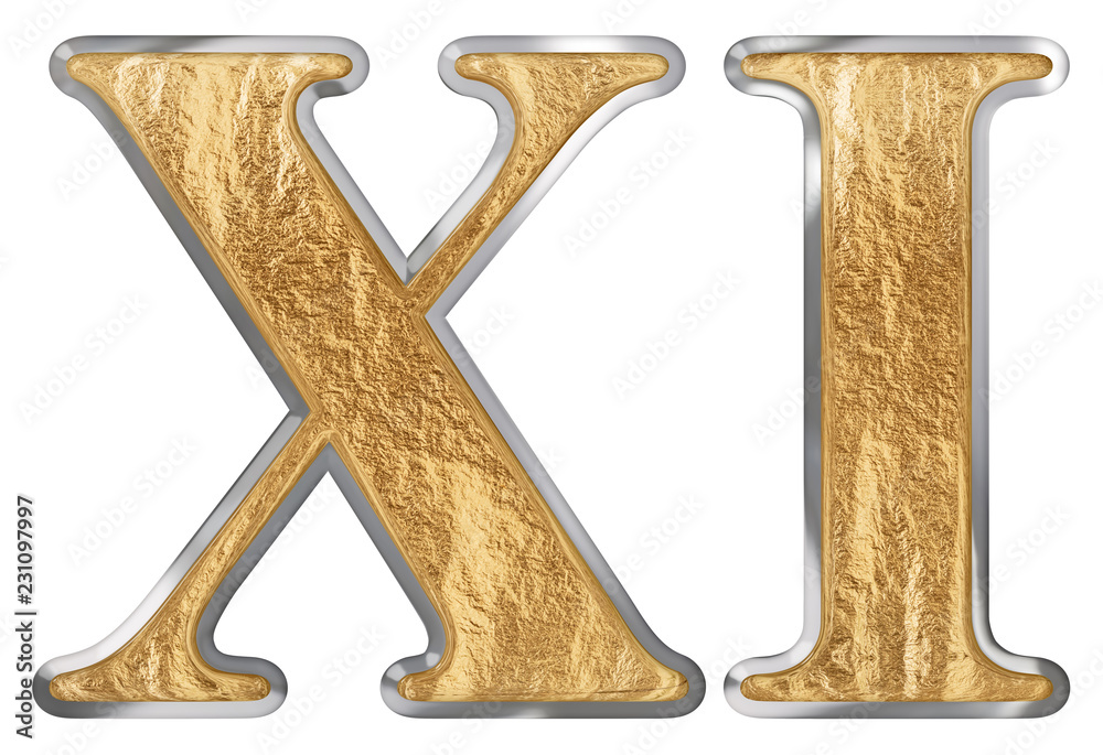 Fototapeta premium Roman numeral XI, undecim, 11, eleven, isolated on white background, 3d render