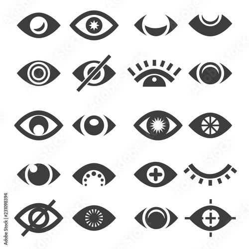 Eye icon set. Vector open and closed eyes icons, supervision or supervise, sleep and view simple eyeball signs isolated on white background