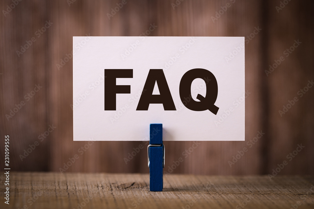 FAQ Sign With Wooden Background - obrazy, fototapety, plakaty 