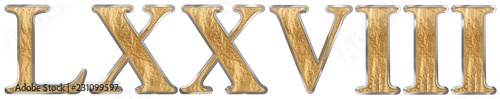 Roman numeral LXXVIII, octo et septuaginta, 78, seventy eight, isolated on white background, 3d render